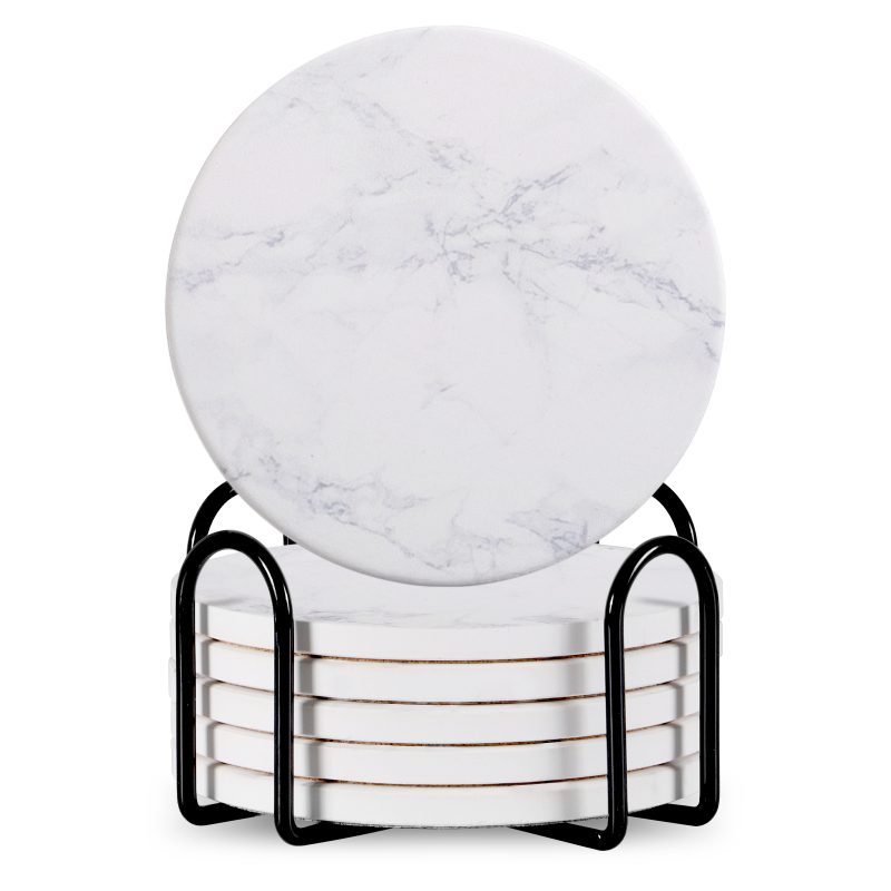 Ceramic Coasters with Stand, Set of 6