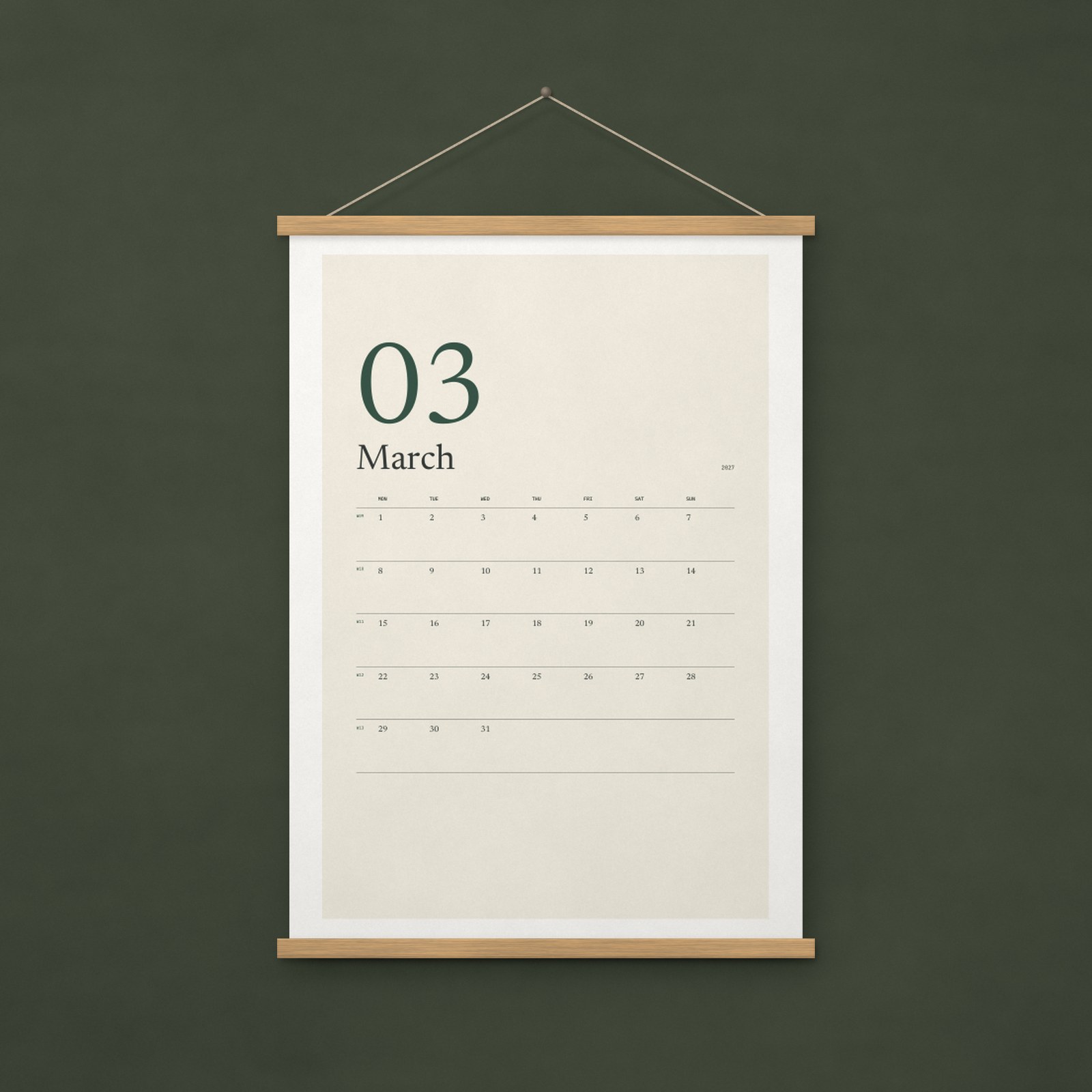 2027 Wall Calendar, Ledger