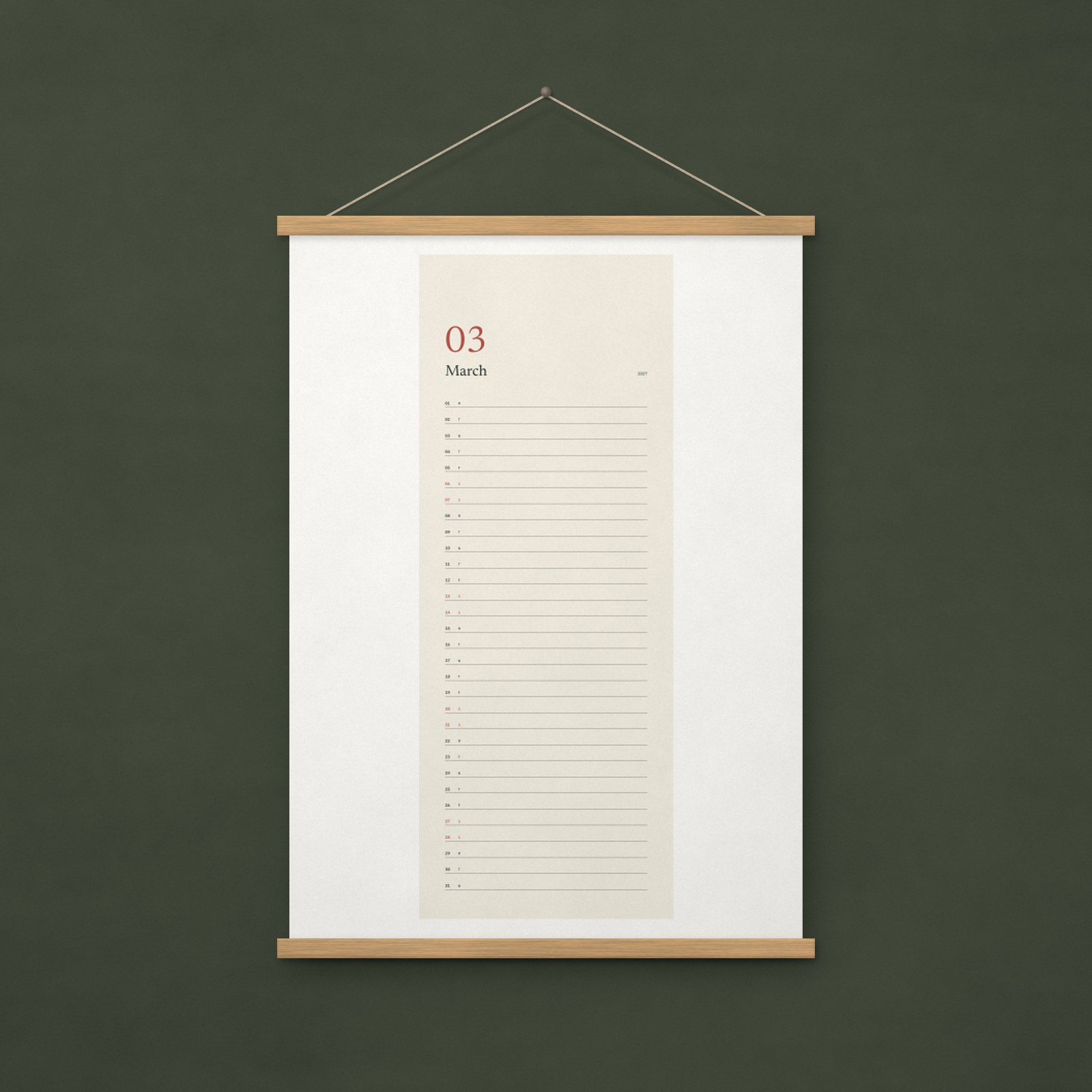 2027 Slim Wall Planner, Ledger